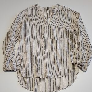 Free People Black and White Striped Krinkle High Low Tunic With Blousy Sleeve